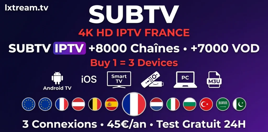 SUBTV IPTV 3 appareils simultanés – TV, téléphone et PC avec 1 seul abonnement