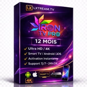 Abonnement IPTV Iron TV Pro 12 mois activation instantanée Smart TV Android Firestick