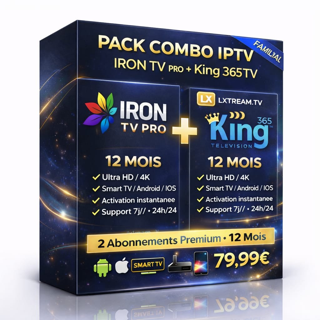 Pack Combo IPTV Iron TV Pro et King365 TV abonnement 12 mois compatible Smart TV Android Firestick